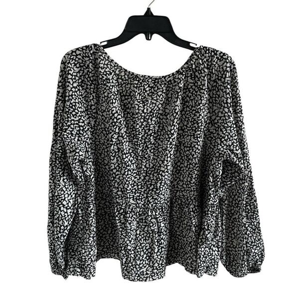 GAP Women's Tie Front Peplum Top Long Sleeve Black White Animal Print Sz Large - Picture 3 of 9